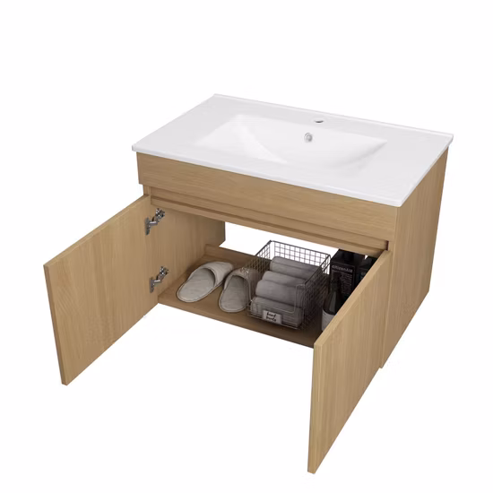 Vanité de salle de bains à deux portes d'armoire fixée au mur de 23,6 pouces avec bassin en céramique