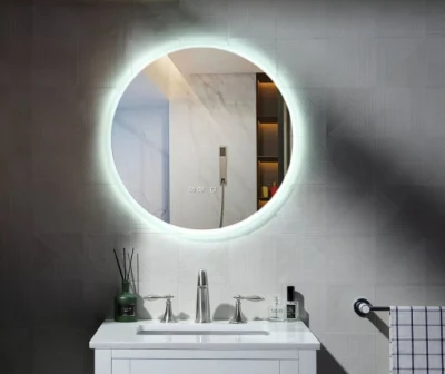 Miroir de vanité rond et ovale, taille personnalisée en usine, lumière de Salon, salle de bains, meubles d'hôtel, miroir de bain intelligent décoratif à LED